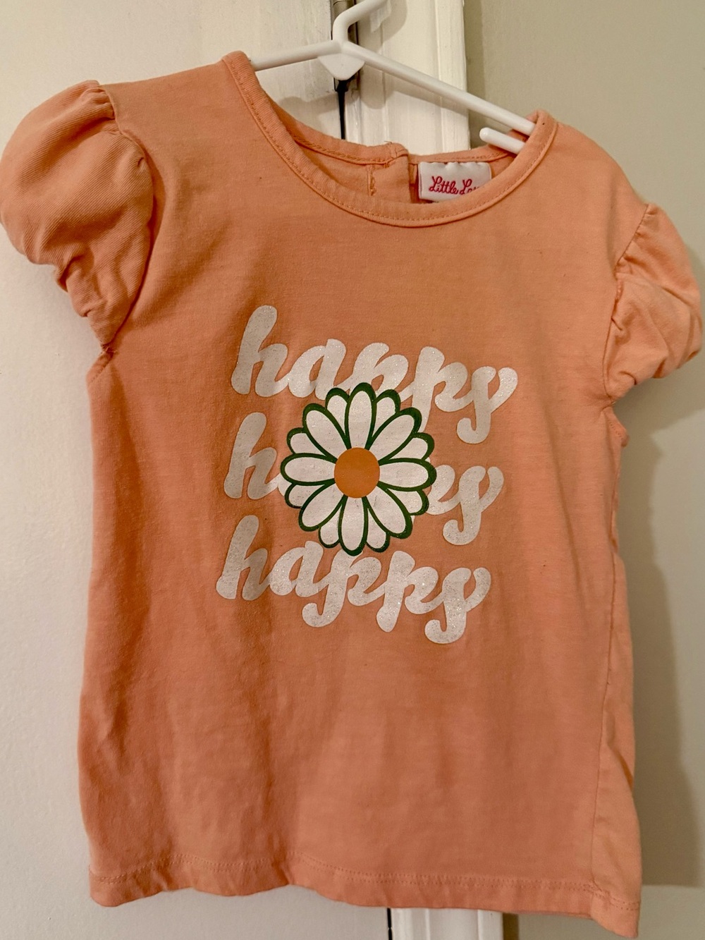 Little Lass Girls Peach "Happy Happy Happy" Daisy Graphic Tee Size 6X